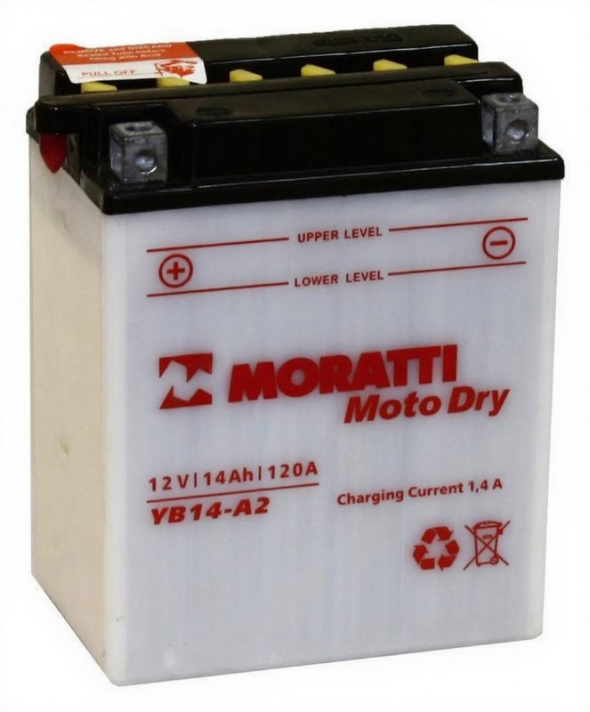 Батарея аккумуляторная MORATTI YB14A2 14А/ч 190А прямая полярн. болтовые мото клеммы 